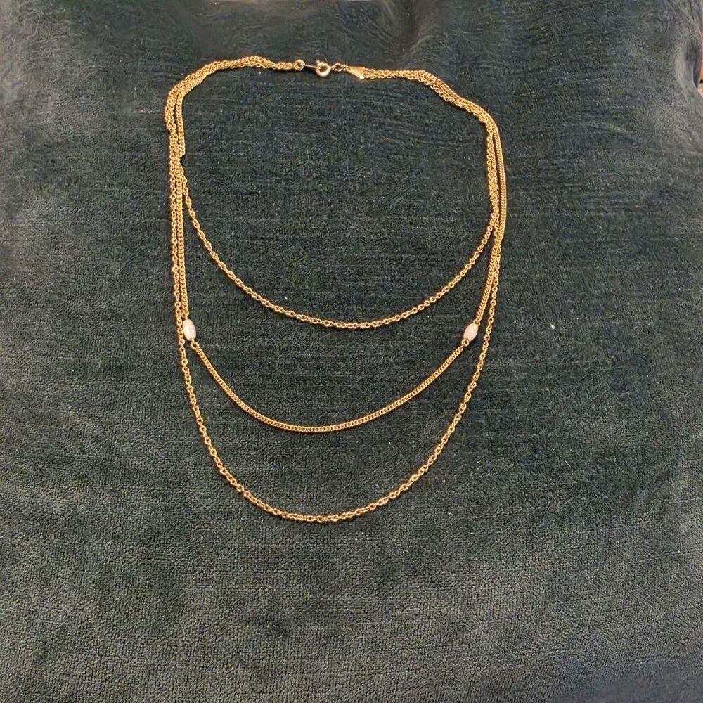 Vintage 1978 Avon Gilded Strands Necklace with Mother-of-Pearl Accents  ORG BOX